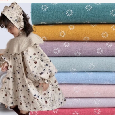 Printed Flannel Cotton Shirt Fabric Spandex Brush Kids Skirt Autumn Dress Fabric  55SX50S 120GSM