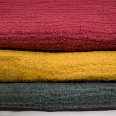 Yarn Dyed 130GSM Yellow Crepe Gauze Fabric Crinkle Double Gauze Fabric