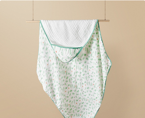 Beautiful Green Floral Gauze Fabric 190gsm Cotton Bamboo Swaddle Blanket