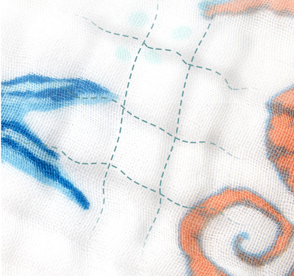 Blue Flower Printing Natural Gauze Fabric 40S 250GSM Infant Bedding Fabric