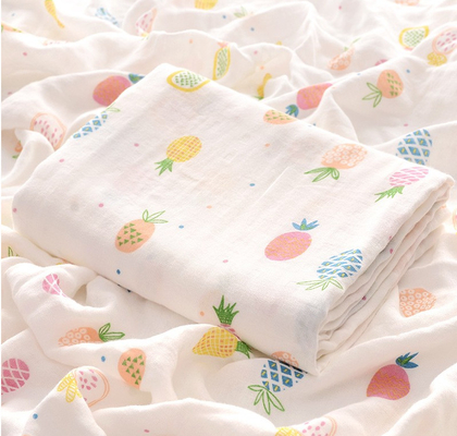 Combed Organic Cotton Double Gauze Fabric Red Lovely Dinosaur Reactive Printing