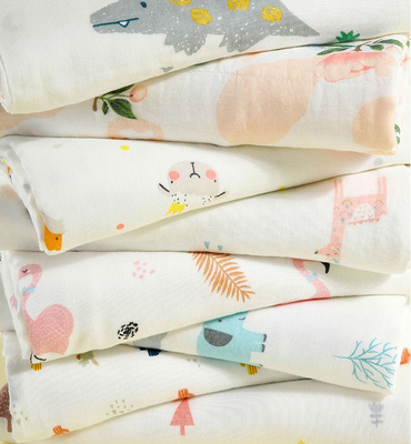 Combed Organic Cotton Double Gauze Fabric Red Lovely Dinosaur Reactive Printing