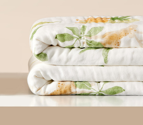 Green And Yellow Fruit Patterned Gauze Fabric 220GSM Baby Gauze Blankets