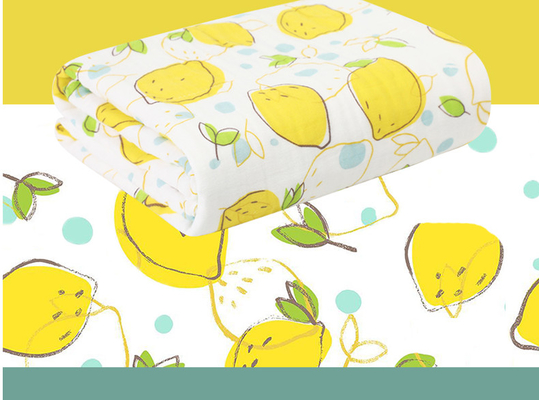 Green And Yellow Fruit Patterned Gauze Fabric 220GSM Baby Gauze Blankets