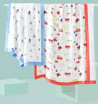 Lovely Animals Printing 4 Layer Gauze Fabric 200gsm No Fluorescent Agent