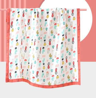 100% Cotton 40S  4 Layer Gauze Fabric Baby Swaddle Blanket Cartoon Printed
