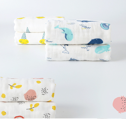 110X110 40S Six Layer Printed Cotton Gauze Fabric  Saliva Towel For Babies
