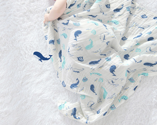 110X110 40S Six Layer Printed Cotton Gauze Fabric  Saliva Towel For Babies