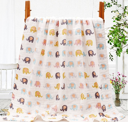 Plants Flower Pattern 40S Cotton 6 Layer Gauze Fabric High Hygroscopicity