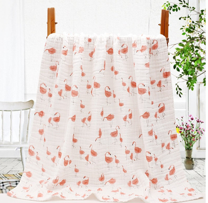 Plants Flower Pattern 40S Cotton 6 Layer Gauze Fabric High Hygroscopicity