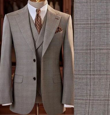 12% Wool TR Check Suiting Fabric Blends Classic Elegance With Modern Refinement.
