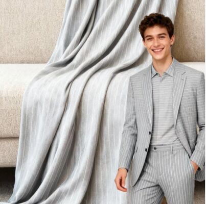 27%Rayon 73%Polyester 220gsm Grey-And-White Striped Rayon/Polyester Suit Fabric