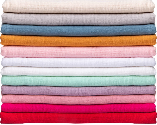 135GSM 100% Cotton Double Gauze Fabric with 200+ Ready Stock Colours for Baby and Children's Clothing