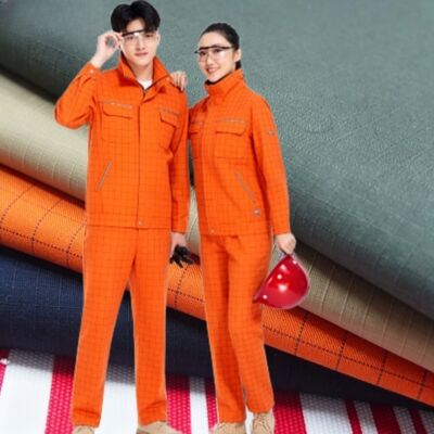 Anti-Static Grid Anti-Tear 150gsm Workwear Fabric CVC Blend for Professional Uniforms