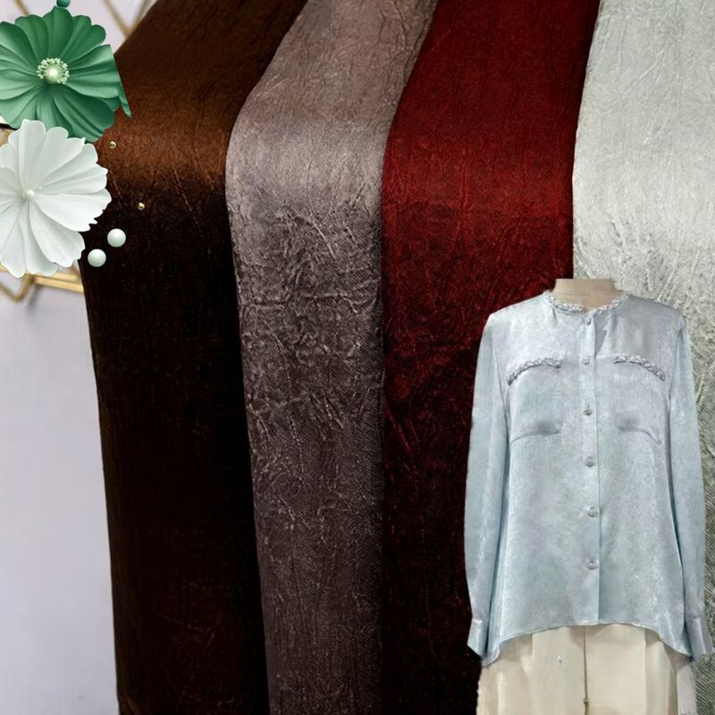 110GSM Satin Crinkle Fabric - Lightweight Silk-Like Polyester with Crinkle Texture for Elegant Dresses