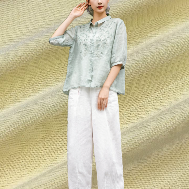 220 GSM Breathable Wrinkle Resistant Linen Rayon Fabric for Blouses and Shirts