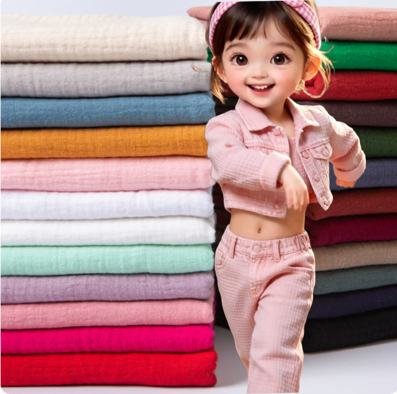 130GSM 100% Cotton Double Gauze Fabric Breathable Organic Cotton Muslin Fabric for Baby Clothing