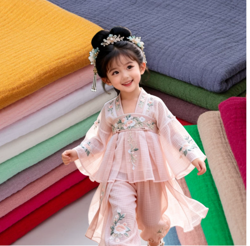 135GSM 100% Cotton Double Gauze Fabric with 200+ Ready Stock Colours for Baby and Children's Clothing